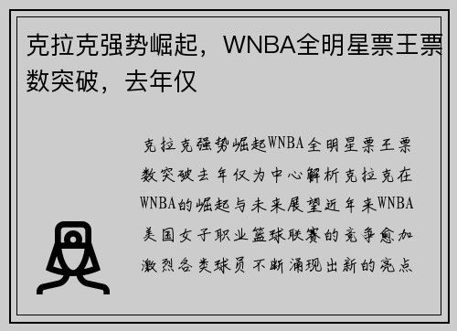 克拉克强势崛起，WNBA全明星票王票数突破，去年仅