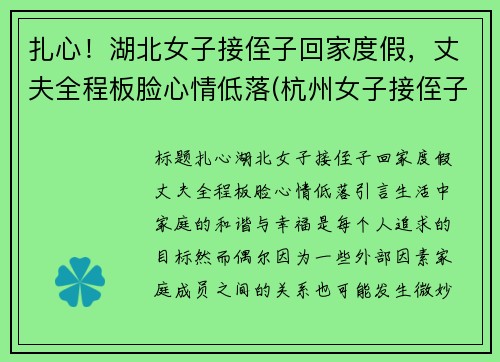 扎心！湖北女子接侄子回家度假，丈夫全程板脸心情低落(杭州女子接侄子)